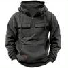 Autumn Winter Hoodies Men Half-zip Patchwork Warm Sweatshirts Multi Pockets Male Casual Pullover Outdoor Hoodie