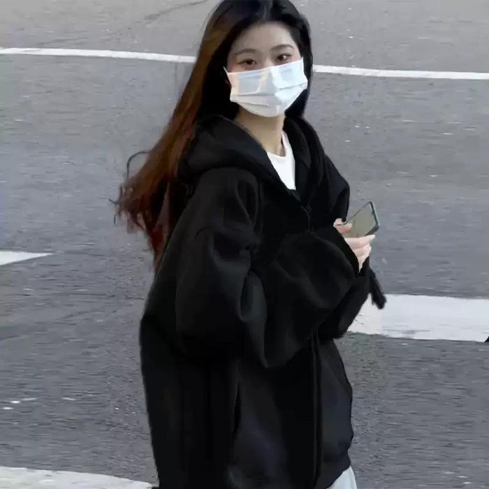 

Худи на молнии в американском стиле: Тонкий или Плотный, Свободный крой, Идеально для весны и осени S