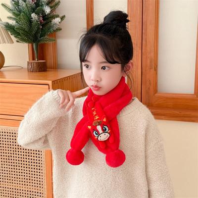 Red Plush Children's Scarf: Faux Rabbit Fur Neck Warmer for Autumn and Winter