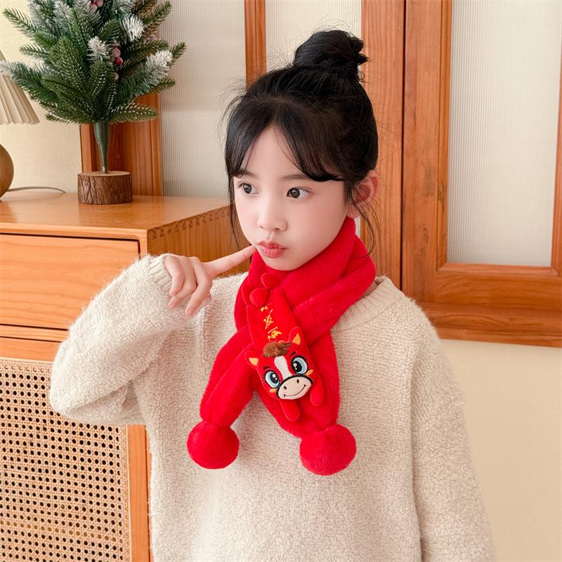 Red Plush Children's Scarf: Faux Rabbit Fur Neck Warmer for Autumn and Winter