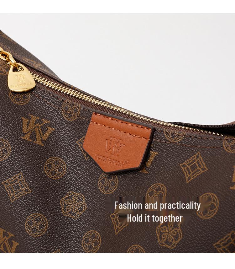 Elegant Women's 2025 Retro Monogram Dumpling Crossbody Handbag with Wide Strap and Large Capacity
