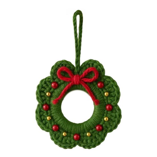 Crochet Christmas Wreath Ornaments Small Handmade Knit Wreath Hanging Ornament with Bow for Xmas Tree Holiday Home Decor