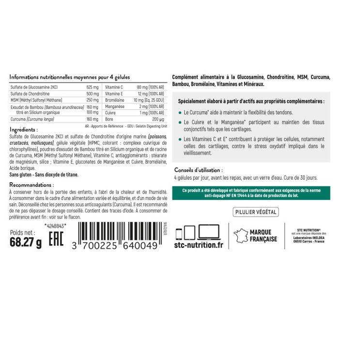 STC NUTRITION - Artrosamine - Résistance des articulations - Souplesse des tendons - 120 Gélules - Sans Gluten - Cure 30 jours