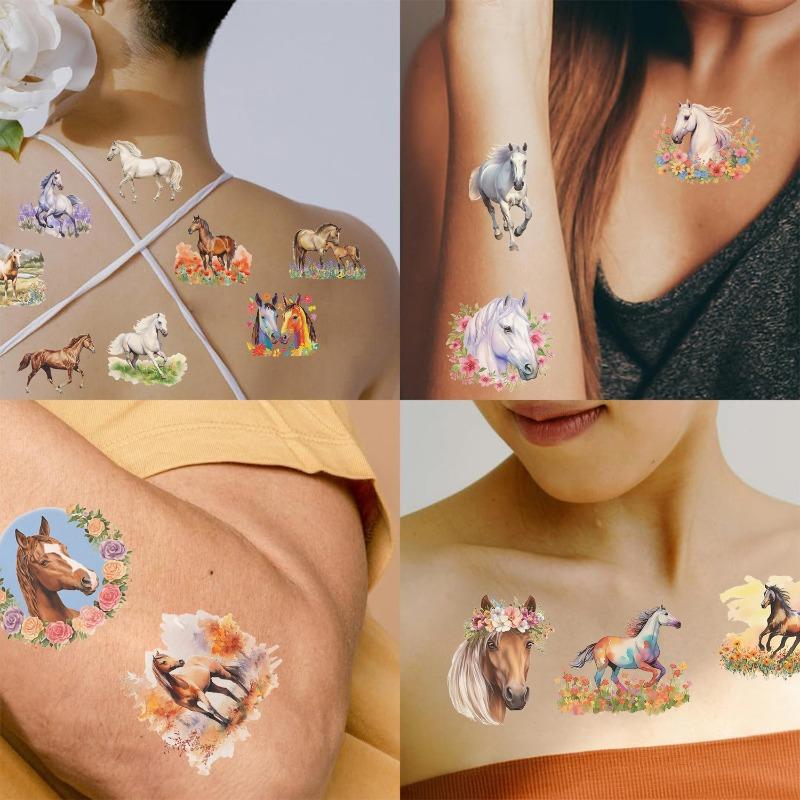 10 Cartoon New Year Horse-themed Tattoo Stickers for Party Decoration, Animal Arms, Children's Water Transfer Tattoo Stickers, Stickers