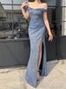 One-Shoulder Sequin Bridesmaid Gown with Slit and Cinched Waist