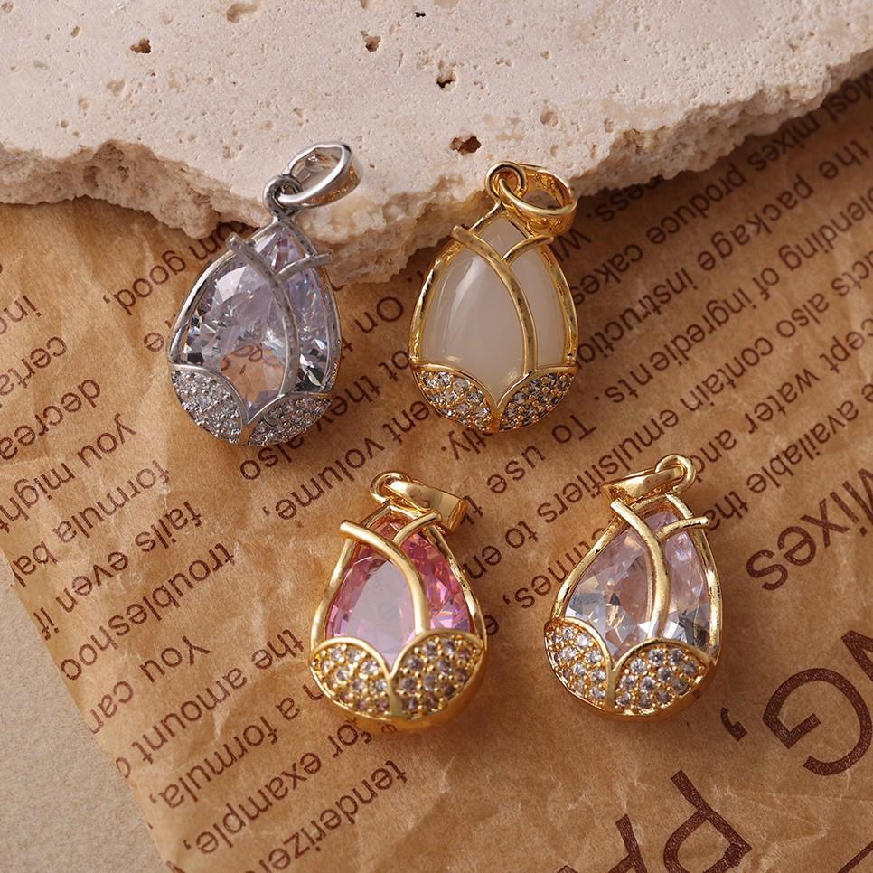 Elegant Two-Tone Water Drop Diamond Pendant Necklace - Gold/Silver, Multi-Color Women's Fashion Jewelry