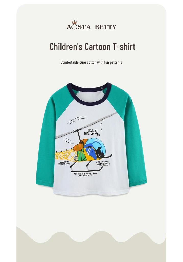 European Fashion Boys' Cartoon Block Long-Sleeve T-Shirt