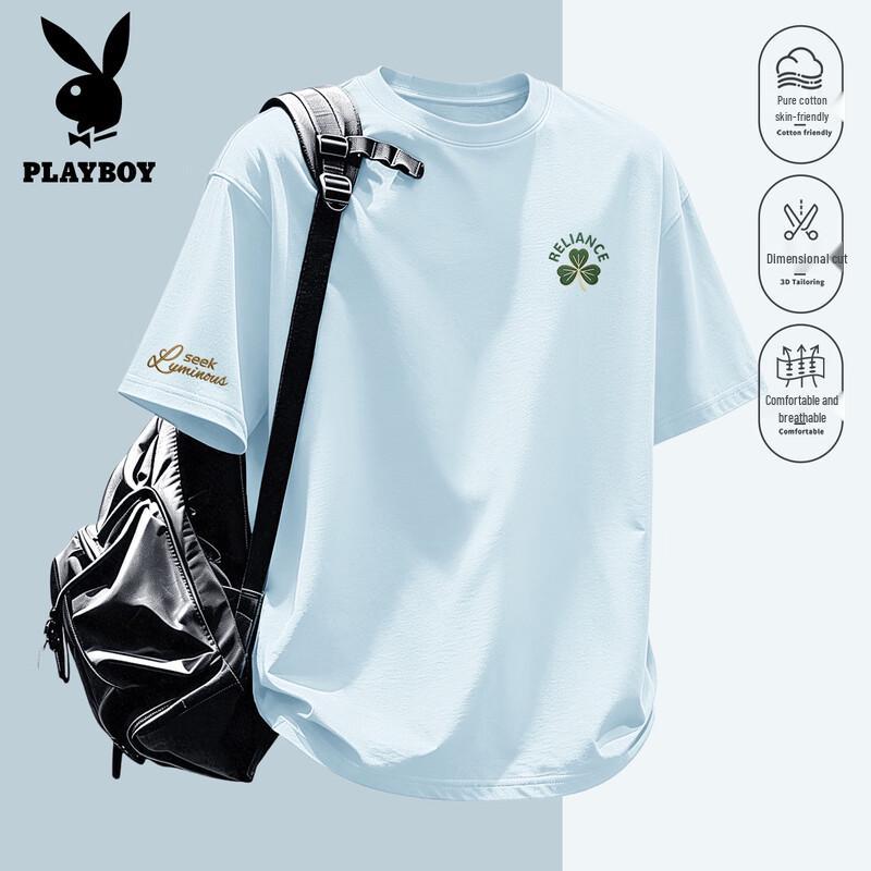PLAYBOY 2026 Summer Men s Pure Cotton Basic Short Sleeve T-Shirt 3XL