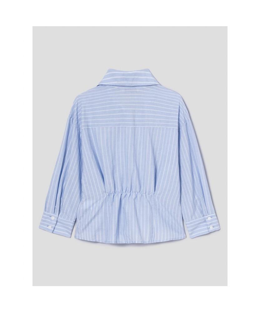8SECONDS Striped Collared Neck Shirt Blouse Sky Blue