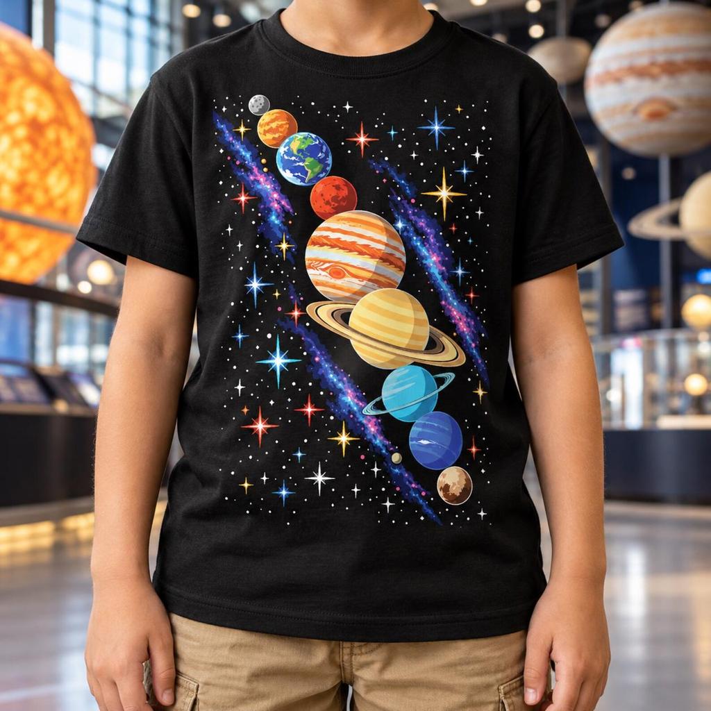 Solar System Planets T-Shirt, Multicolor Galaxy Graphic, Space Science Tee, Astronomy Teacher Gift, Celestial Stars Art, Stargazing Birthday