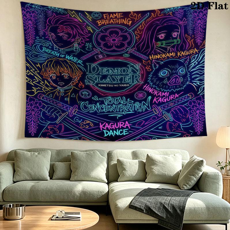 Arazzo da Parete Demon Slayer Appeso Estetico alla Parete Coperta in Tessuto Stampato Arazzi Decorativi per Camera da Letto Soggiorno Decorazione per la Casa