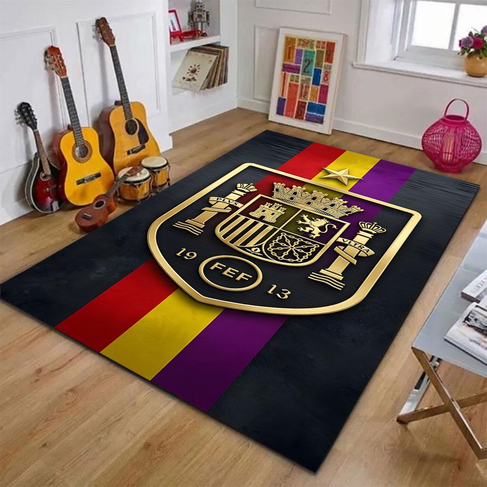 "Golden Crest Emblem with Color Stripes" Patterned carpet, suitable as a non slip play mat for the living room and bedroom sofa