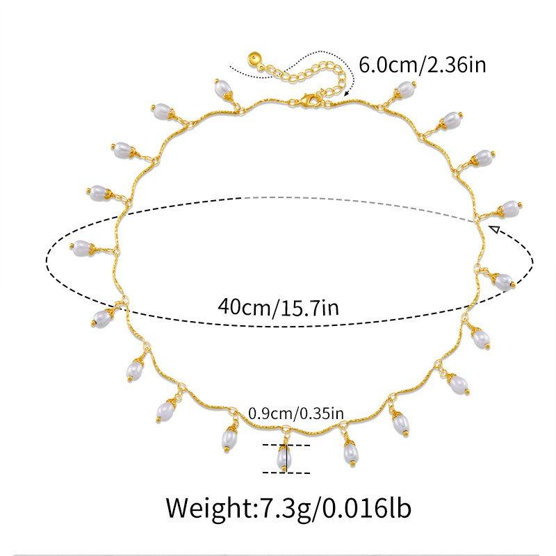 Gold Plated Twisted Chain Dangling Teardrop Pearl Choker Necklace