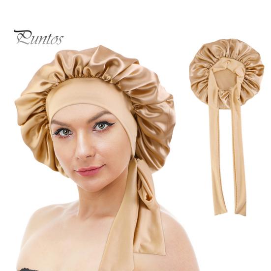 Women Nightcap Satin with Adjustable Elastic Tie Band Hair Protection Bathing Makeup Exercise Hat Sleeping Bonnet Night Sleep Shower Cap
