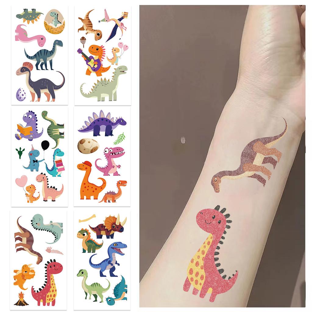 New Cartoon Dinosaur Series Flash Powder Tattoo Stickers Can Waterproof Children's Party Gifts Funny and Interesting