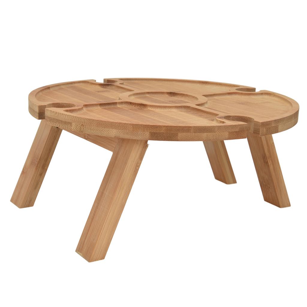 Outdoor Wine Table Folding Wooden Picnic Table with Wine Glass Holder for Hiking Camping Outdoor Dinner