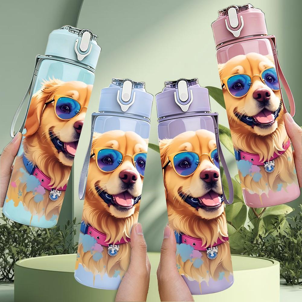 1PC Sunglasses Golden Retriever 750ml Color Plastic Sports Water Bottle Leakproof Flip Straw Lid Suitable for Sports Office Home Use