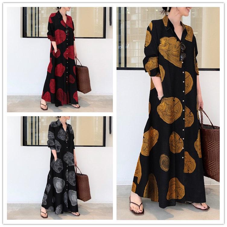 Women's Large Cotton & Linen Muslim Long Sleeve Casual Dress