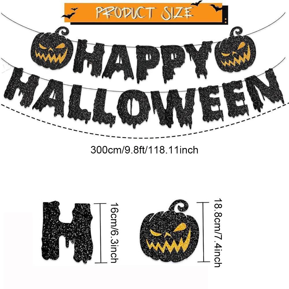 Runtow Happy Halloween Banner , Halloween Paper Hanging Garland Bunting Banner ,Pumpkin Flag, Halloween Party Backdrop Decor