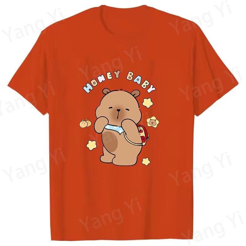 Modische Capybara Trage Rucksack Druck T-Shirt Lässig Kurzarm Grafik T-Shirt Unisex Locker Harajuku Shirt Honey Baby Oberteile