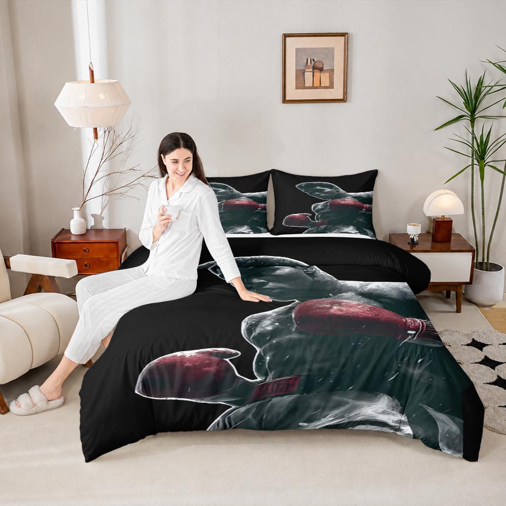Muhammad Ali Boxing Red Gloves 3-Piece Bedding Set Duvet Cover and Pillowcases for Girls Room Decor