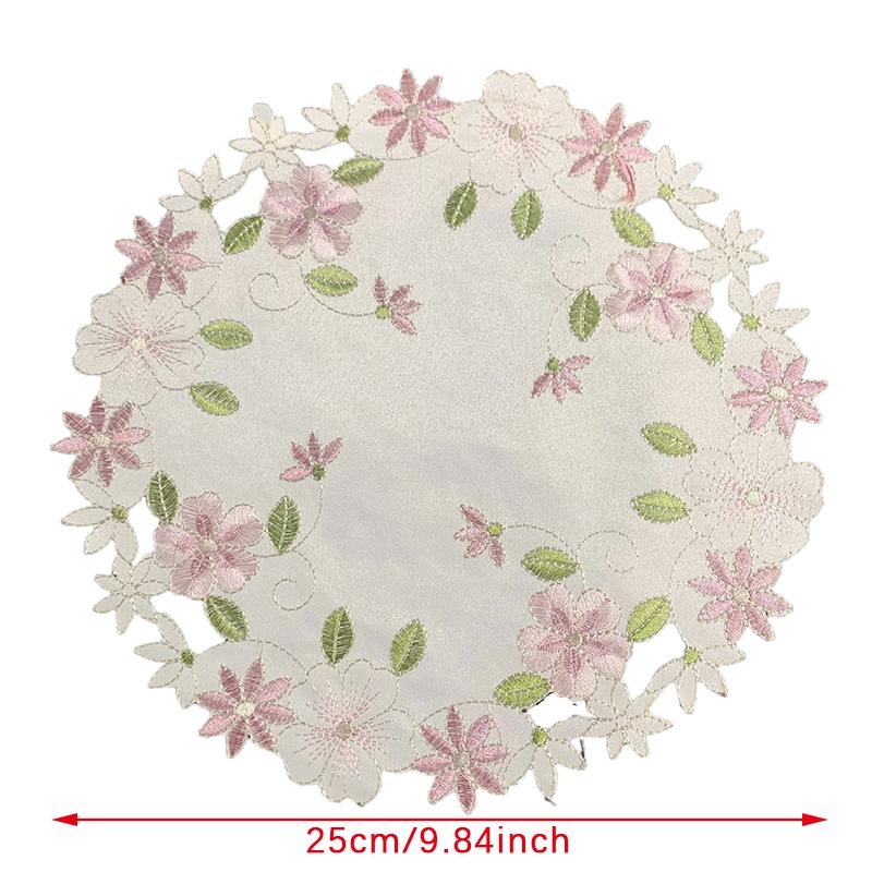 Rose Flower Embroidery Placemat Coaster Cup Pad Table Place Mat Craft Kitchen