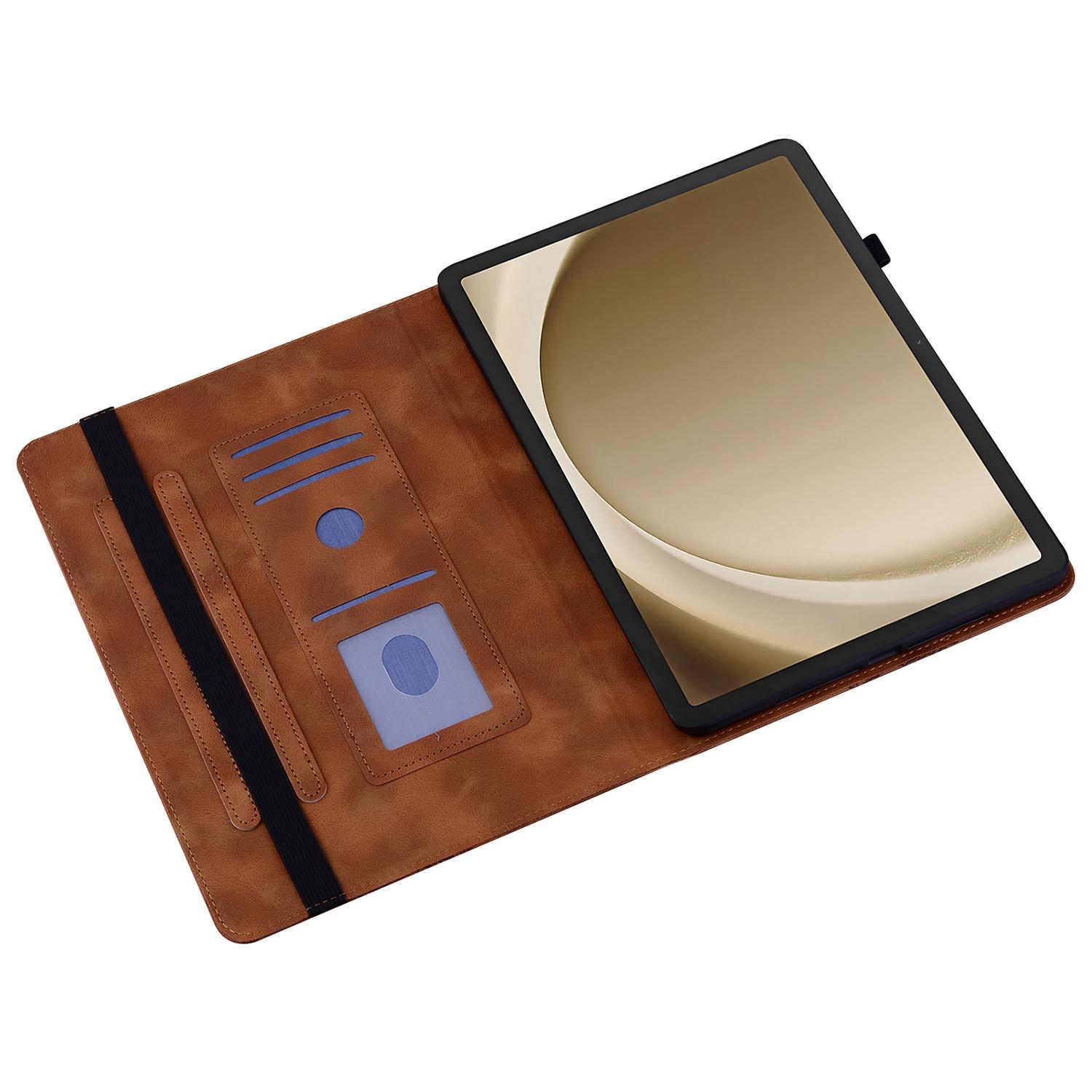 

For Samsung Galaxy Tab A9+ Leather Case Heart Imprint Foldable Stand Card Slot Stylus Holder Tablet Cover Purple