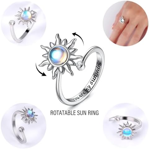 MLPKOI 9 Pcs Fidget Rings Set for Women Girls, Adjustable Open Spinner Anxiety Ring, Anti Stress Relief