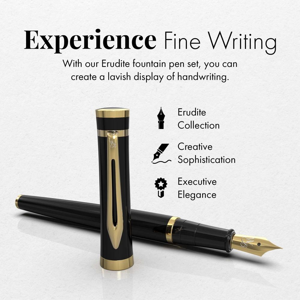 Wordsworth & Black Fountain Pen Set, Medium Point, 6 Ink Cartridges and Ink Refill Converter, Gift Case, Journaling, Calligraphy, Smooth Writing Pen [