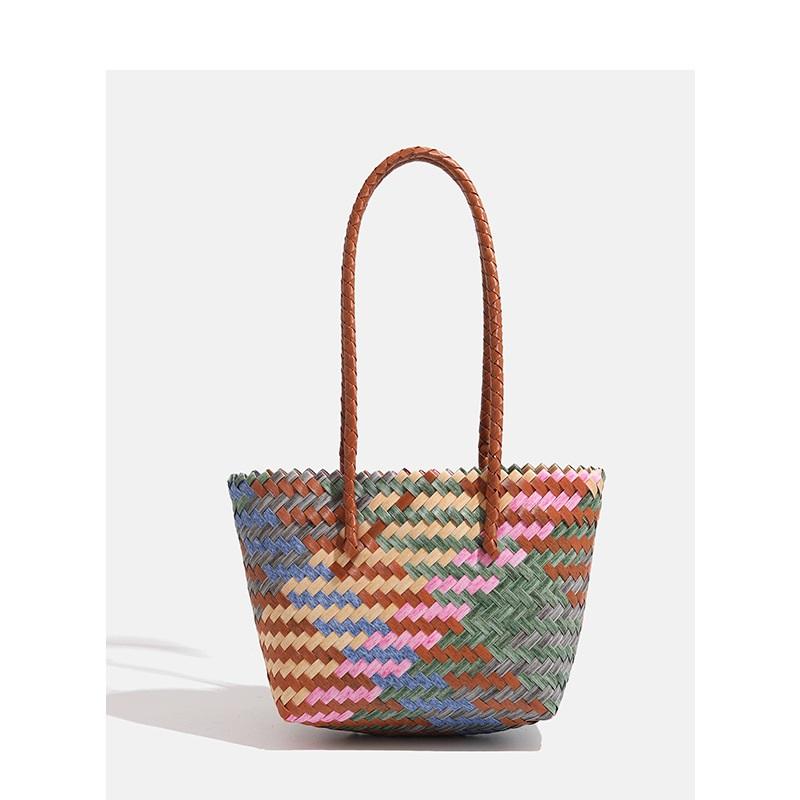 Summer seaside versatile niche oil paint retro imitation rattan woven vegetable basket handbag