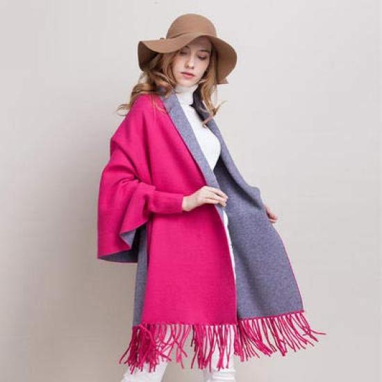 Large Cashmere Not Made In Japan Red N&F Women's Scarf, Double-Sided Snood, (Rose & Gray)