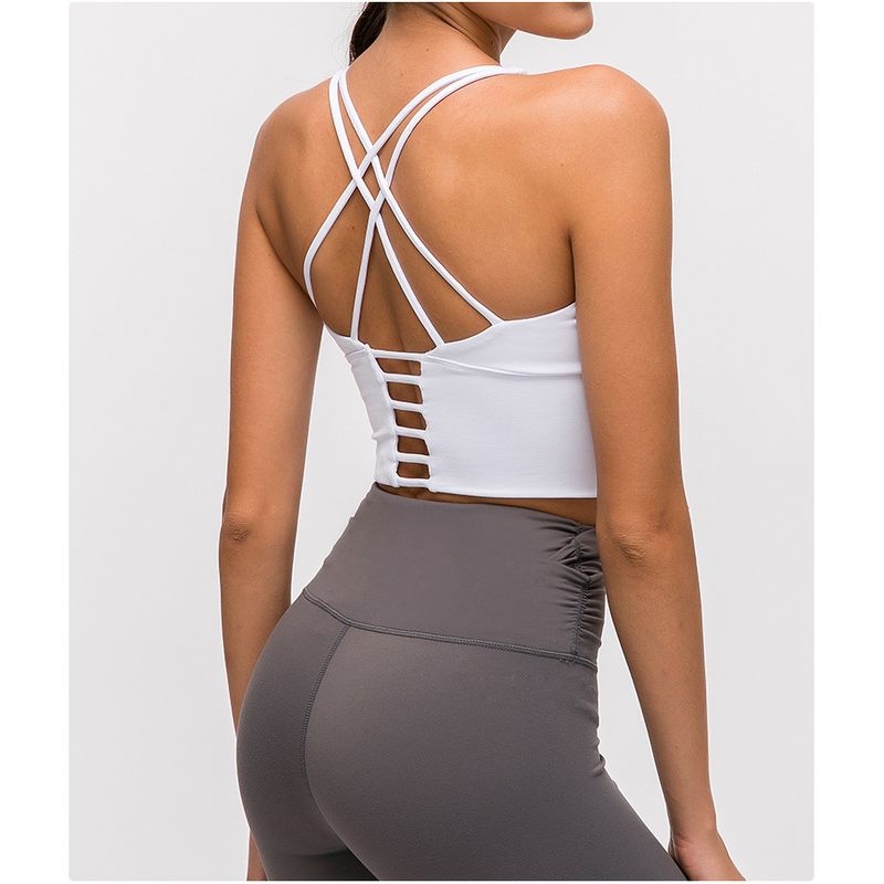 

Europe and America Cross Border Quick-Drying Sexy Beauty Back Bra Sports Intimates Women s Running Fitness Yoga Wear Camisole Bar L White
