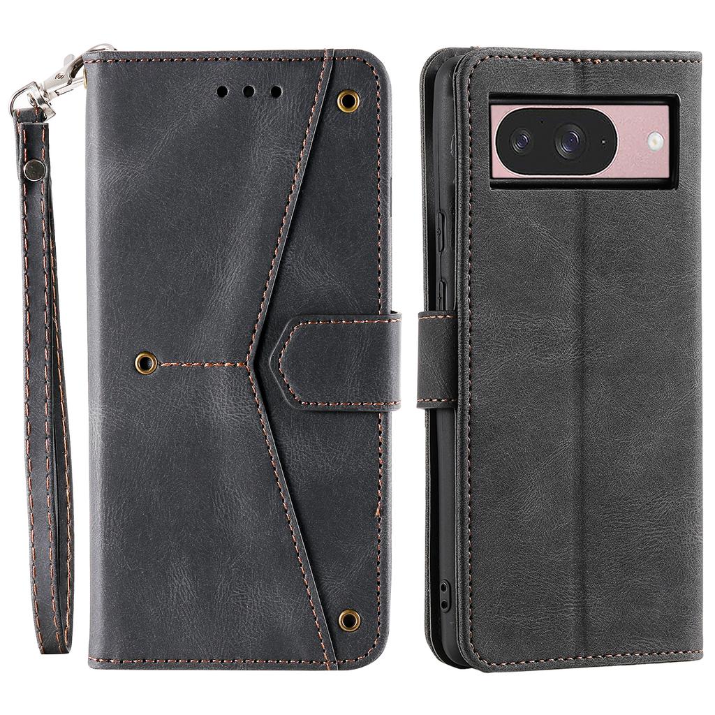 For Google Pixel 9/9 Pro Leather Case Splicing Stitching Wallet Stand Phone Cover with Strap