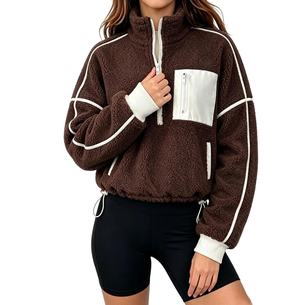 Women's Mock Neck Sweatshirt, Casual Cropped Loose Fit Pullover Top for Fall and Winter