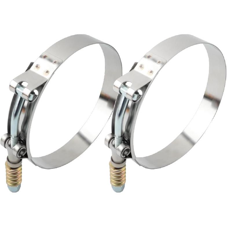 2PCS T Bolt Hose Clamp with Reinforced Spring,Stainless Steel Heavy Duty Hose Clamps Adjustable Range 4"-4.25"(102-110mm),Universal T-Bolt Hoses