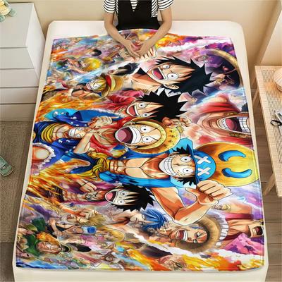 One Piece Character Print Flannel Blanket,High Quality Comfortable for All Seasons,Home Decor,Warmth and Comfort,Perfect for Christmas Gifts