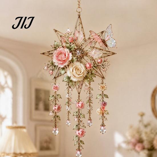 Waterproof Wind Chimes for Patio Acrylic Flower & Sun/Moon Chimes, Window Hanging Suncatcher Housewarming Gifts New Home Living Room Balcony,