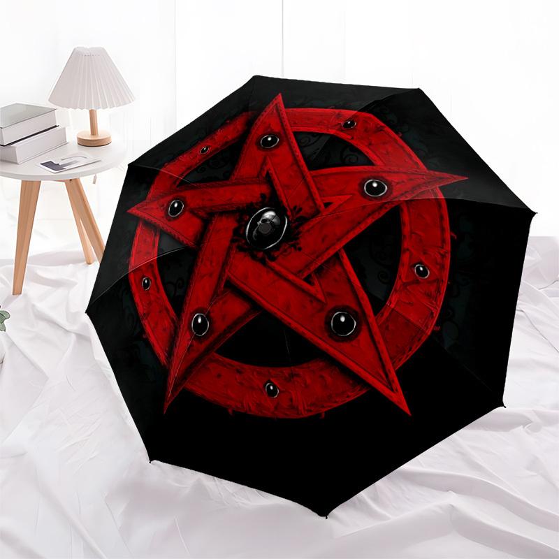 1pc Pentagram Symbol Automatic Folding Umbrella - Lightweight, Retractable Design with 8-Rib Durability, Perfect for Outdoor Adventures 15158
