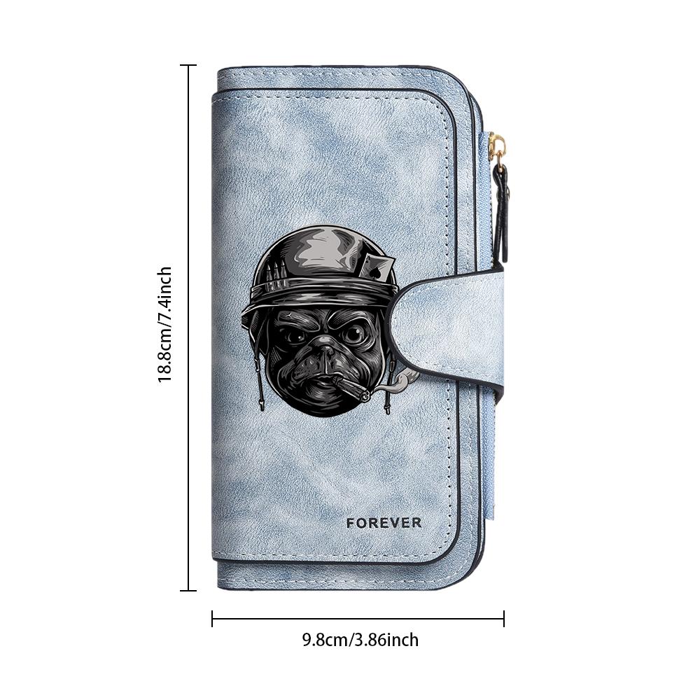 Cool Pug Print Long Wallet Fashion Multi Slot Card Holder Casual Portable Purse for Daily Use