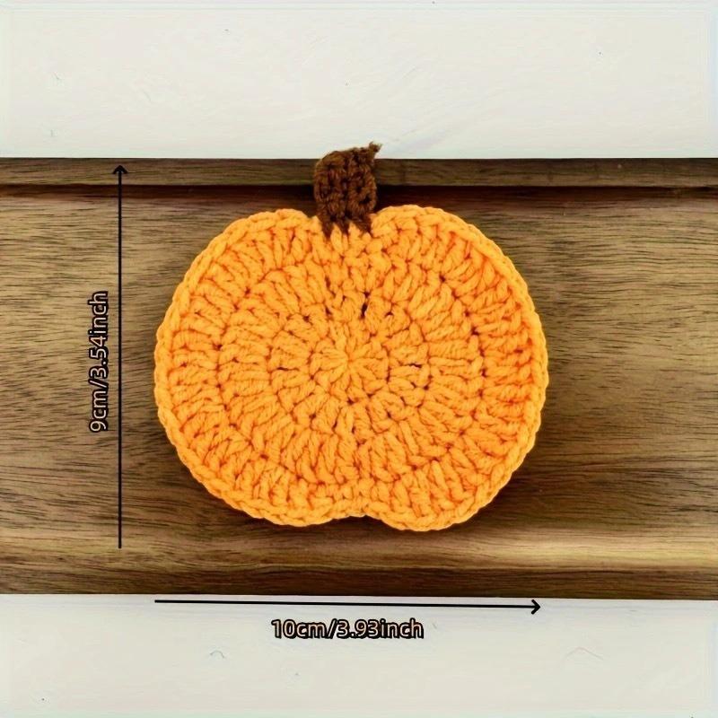 1pc Crocheted Non-slip Knitted Coaster Cup Mat Holder Coffee Tea Drinks Pumpkin Coaster  Drink Stand Kitchen Insulated Pad