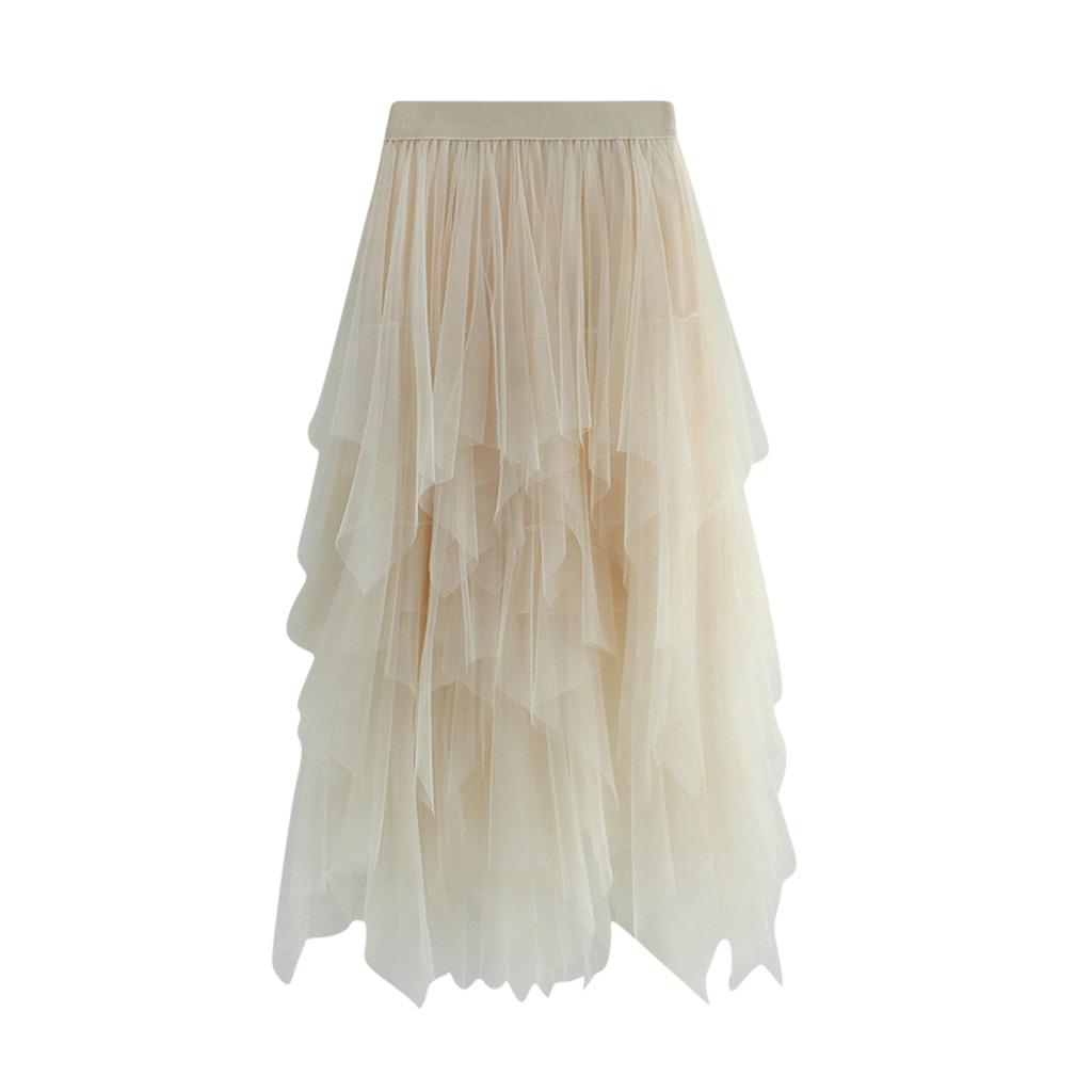 Dámská Módní Barevná Elastický Pas Nepravidelná Síťovaná Polodlouhá Sukně