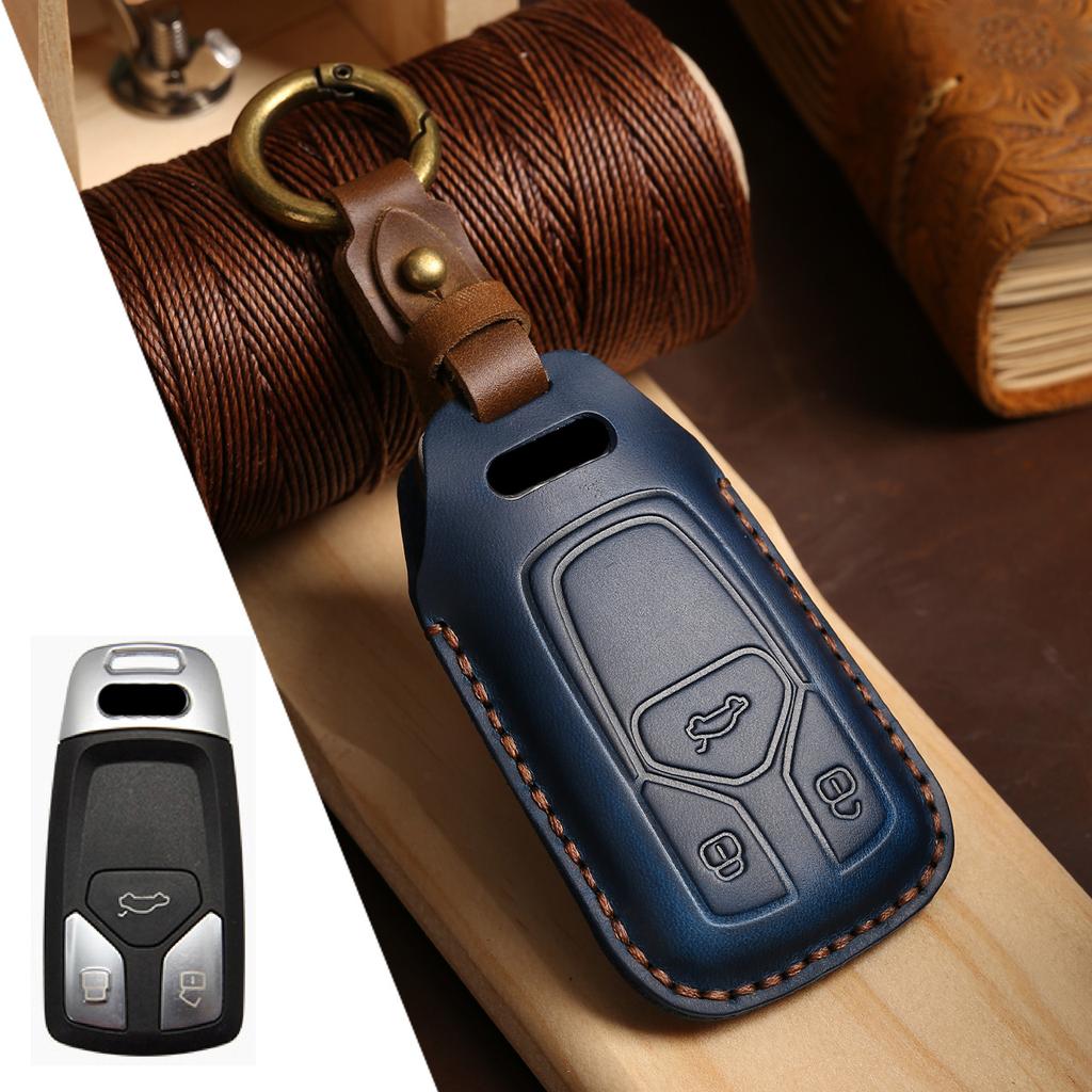 Leather Car Key Case Cover for A4L A5 Q7 TT TTS A3 A4 B9 A6 A7 4K A8 E-tron Q5 Q8 C8 D5 SQ8 Car Keychain