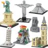 MOOXI City World Famous Architecture Lady Liberty Statue Of Jesus Pisa Mayan Pyramids MOC Brick Children Toy Building Blocks Set