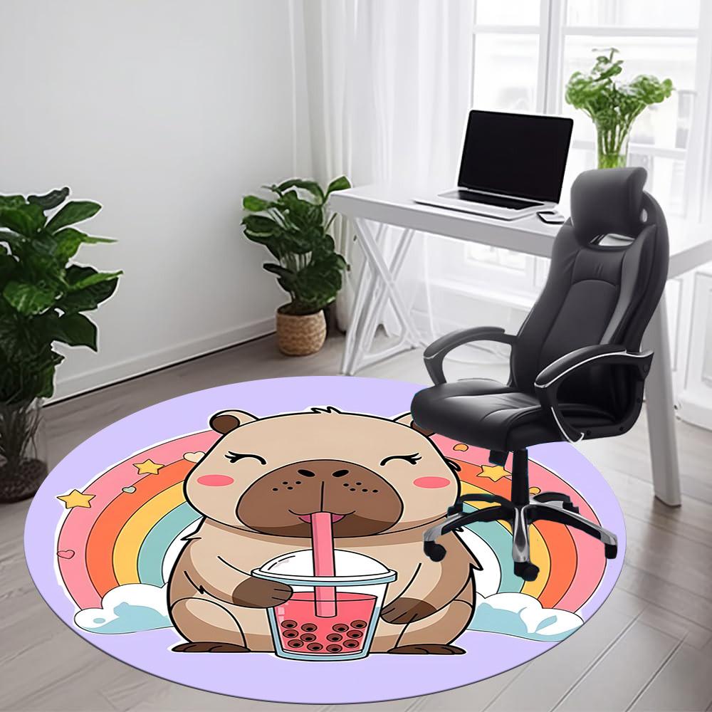 1PC Capybara Office Round Area Rug, Mat Suitable For Office, Under Office Chairs Bedroom Living Room Home Decor, Room Deco