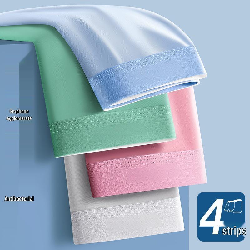 Men's Large Ice Silk Cooling Mid-Waist Boxer Briefs: Breathable, Thin, Graphene Antibacterial Underwear for Summer.