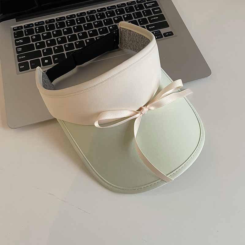 Sweet bow strap sun hat women's summer new ice silk sun protection sun shade empty top hat breathable and UV protection