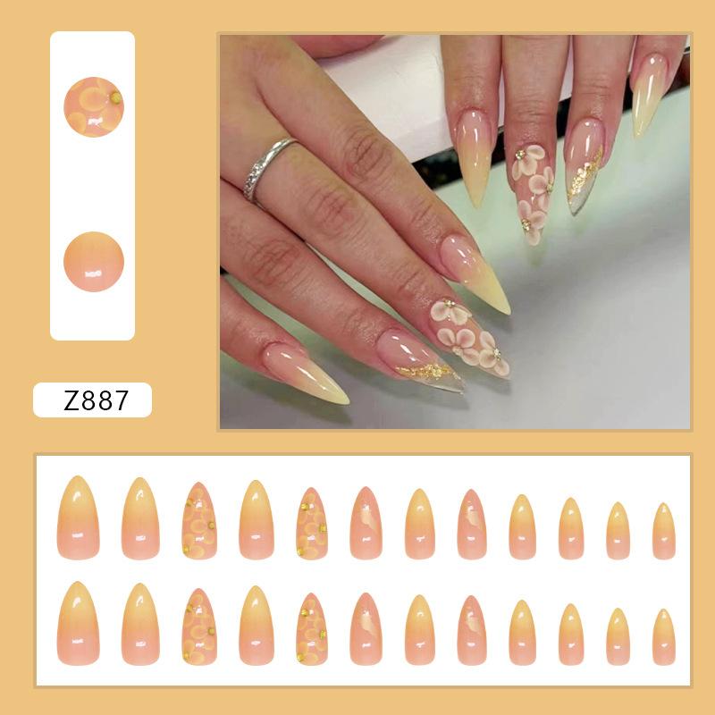 

Nail Art Patch Теплый желтый Smudge Искусственный ноготь Съемный ноготь Цветок Ношение ногтей Дизайн ногтей Алмаз 24 шт.