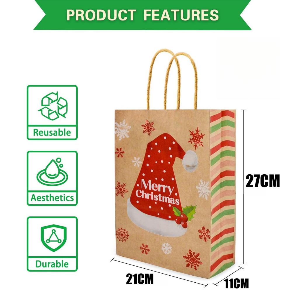 Christmas Gift Bags Holiday Party Favor Bags with Handles for Candy Treats Presents Xmas Decorations Festive Designs  for Home