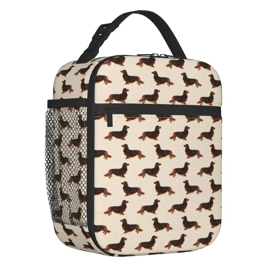 Long Hair Dachshund Sausage Dog Print Thermal Insulated Lunch Bags Pet Wiener Portable Lunch Container School Storage Food Box