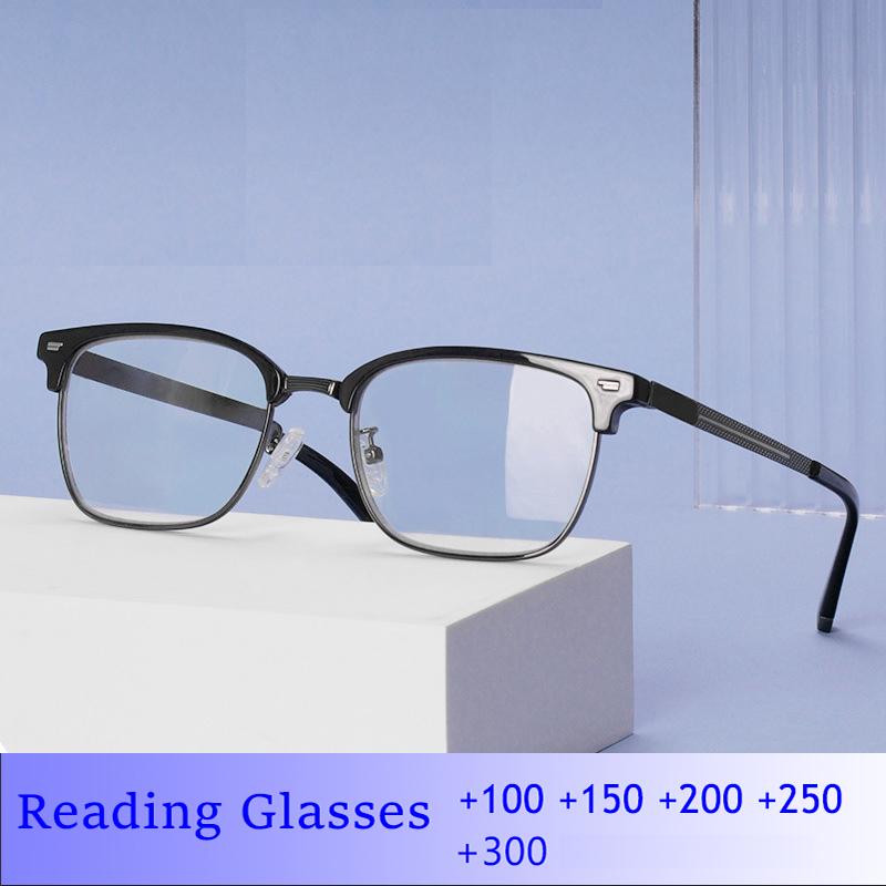 Alloy Optical Photochromic Presbyopia Eyeglasses Glasses Anti Blue Light Long Distance Vision Men Half Frame Super Light Rea+ding Eyeglasses 0 +15